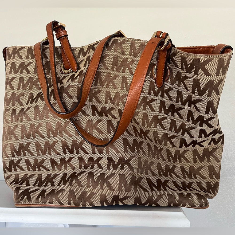 Michael Kors Tan and Brown MK Logo Tote